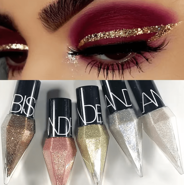 Diamond Glitter Eyeliner & Eyeshadow – Waterproof Liquid Eye Makeup in Silver & Rose Gold – Long-Lasting Shiny Sequin Effect for Glamorous Looks