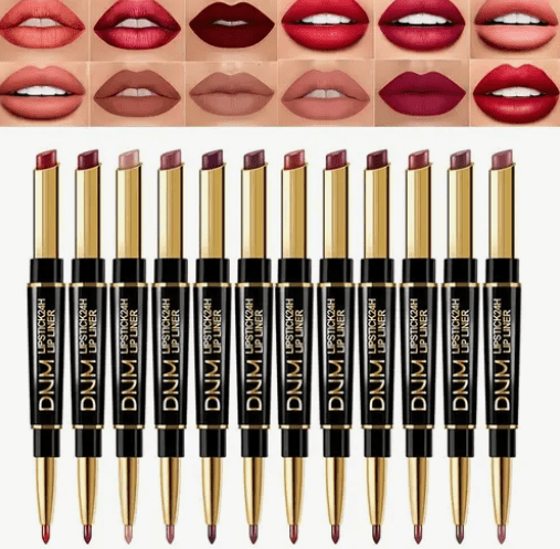 Double-Ended Matte Lipstick & Lip Liner – Waterproof, Long-Lasting Lip Color with Moisturizing Formula – High-Pigment Lipstick Pencil for Smooth, Defined Lips
