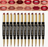 Double-Ended Matte Lipstick & Lip Liner – Waterproof, Long-Lasting Lip Color with Moisturizing Formula – High-Pigment Lipstick Pencil for Smooth, Defined Lips