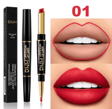 Double-Ended Matte Lipstick & Lip Liner – Waterproof, Long-Lasting Lip Color with Moisturizing Formula – High-Pigment Lipstick Pencil for Smooth, Defined Lips