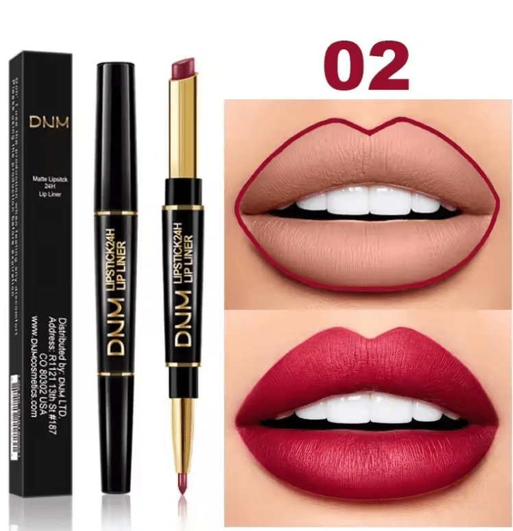 Double-Ended Matte Lipstick & Lip Liner – Waterproof, Long-Lasting Lip Color with Moisturizing Formula – High-Pigment Lipstick Pencil for Smooth, Defined Lips