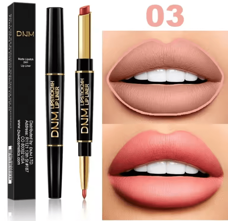 Double-Ended Matte Lipstick & Lip Liner – Waterproof, Long-Lasting Lip Color with Moisturizing Formula – High-Pigment Lipstick Pencil for Smooth, Defined Lips