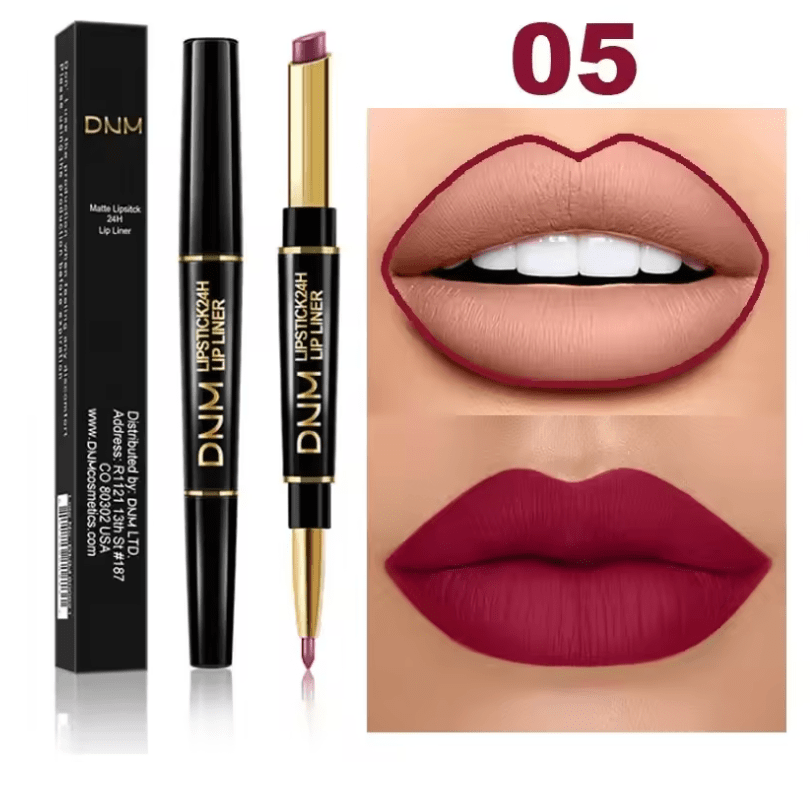 Double-Ended Matte Lipstick & Lip Liner – Waterproof, Long-Lasting Lip Color with Moisturizing Formula – High-Pigment Lipstick Pencil for Smooth, Defined Lips