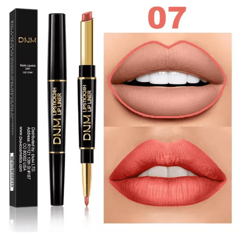 Double-Ended Matte Lipstick & Lip Liner – Waterproof, Long-Lasting Lip Color with Moisturizing Formula – High-Pigment Lipstick Pencil for Smooth, Defined Lips
