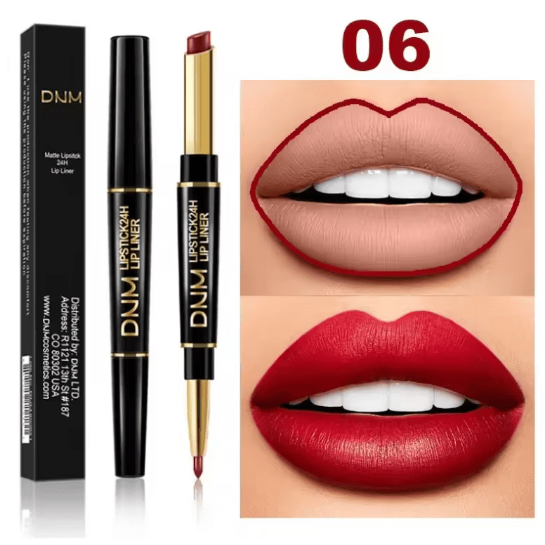 Double-Ended Matte Lipstick & Lip Liner – Waterproof, Long-Lasting Lip Color with Moisturizing Formula – High-Pigment Lipstick Pencil for Smooth, Defined Lips