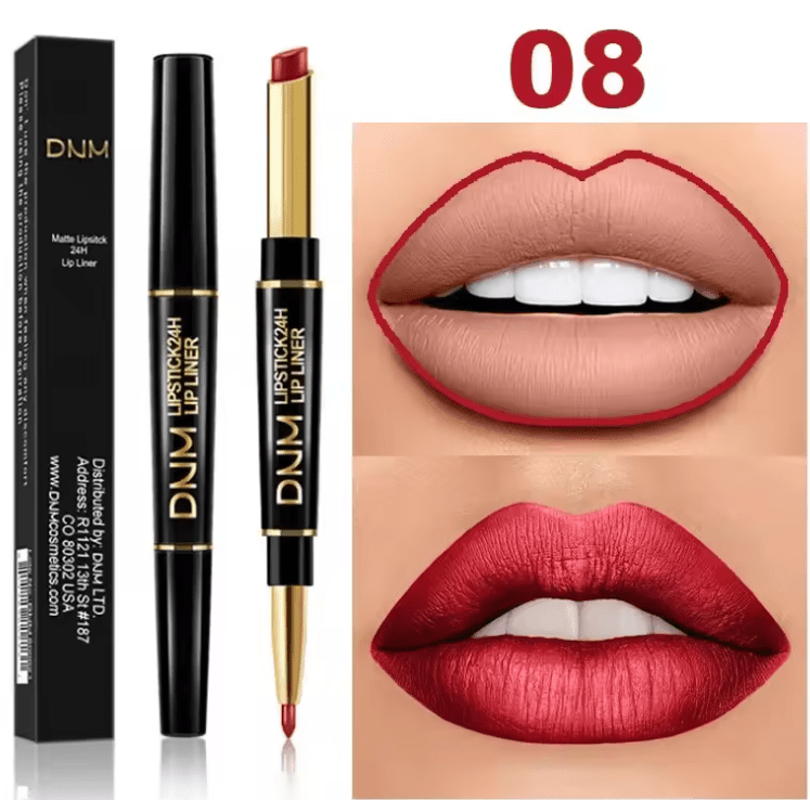 Double-Ended Matte Lipstick & Lip Liner – Waterproof, Long-Lasting Lip Color with Moisturizing Formula – High-Pigment Lipstick Pencil for Smooth, Defined Lips