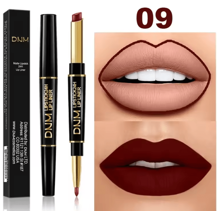 Double-Ended Matte Lipstick & Lip Liner – Waterproof, Long-Lasting Lip Color with Moisturizing Formula – High-Pigment Lipstick Pencil for Smooth, Defined Lips