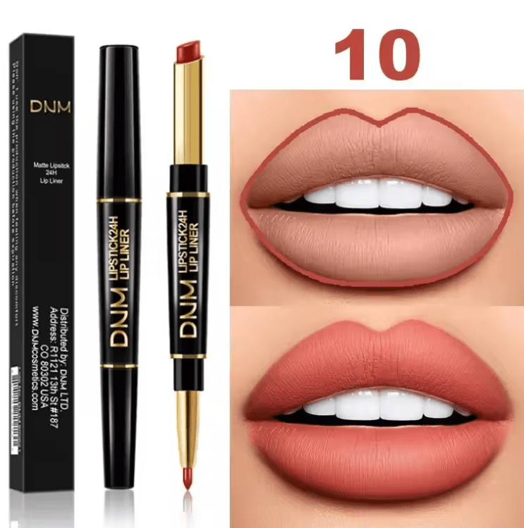 Double-Ended Matte Lipstick & Lip Liner – Waterproof, Long-Lasting Lip Color with Moisturizing Formula – High-Pigment Lipstick Pencil for Smooth, Defined Lips