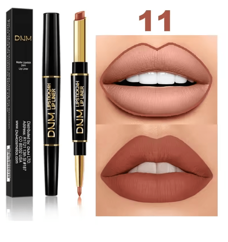 Double-Ended Matte Lipstick & Lip Liner – Waterproof, Long-Lasting Lip Color with Moisturizing Formula – High-Pigment Lipstick Pencil for Smooth, Defined Lips