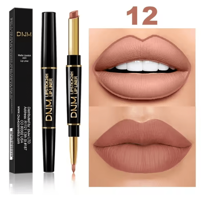 Double-Ended Matte Lipstick & Lip Liner – Waterproof, Long-Lasting Lip Color with Moisturizing Formula – High-Pigment Lipstick Pencil for Smooth, Defined Lips