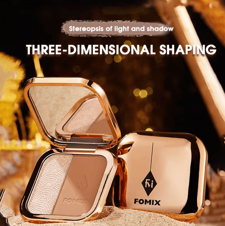 2-in-1 Highlighter & Contour Palette – Dual-Color Face Sculpting Powder for Nose, Cheeks & Jaw – Brightening High Gloss & Shadow Powder for 3D Facelift Effect