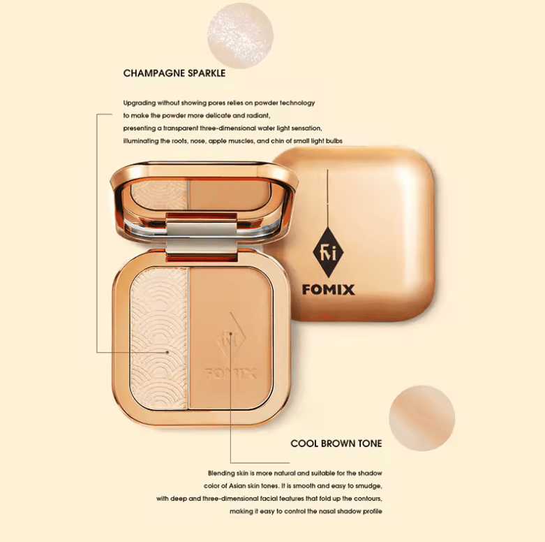 2-in-1 Highlighter & Contour Palette – Dual-Color Face Sculpting Powder for Nose, Cheeks & Jaw – Brightening High Gloss & Shadow Powder for 3D Facelift Effect