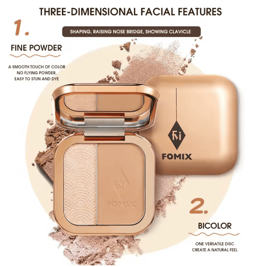 2-in-1 Highlighter & Contour Palette – Dual-Color Face Sculpting Powder for Nose, Cheeks & Jaw – Brightening High Gloss & Shadow Powder for 3D Facelift Effect