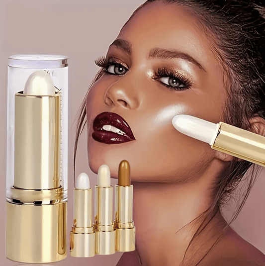 3-Color Highlighter Stick – 3D Face Contour, Shimmer & Concealer Cream – Brightening Bronzer Bar for Glowing Skin – Blendable Makeup Tool for Natural or Glam Looks