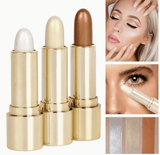 3-Color Highlighter Stick – 3D Face Contour, Shimmer & Concealer Cream – Brightening Bronzer Bar for Glowing Skin – Blendable Makeup Tool for Natural or Glam Looks