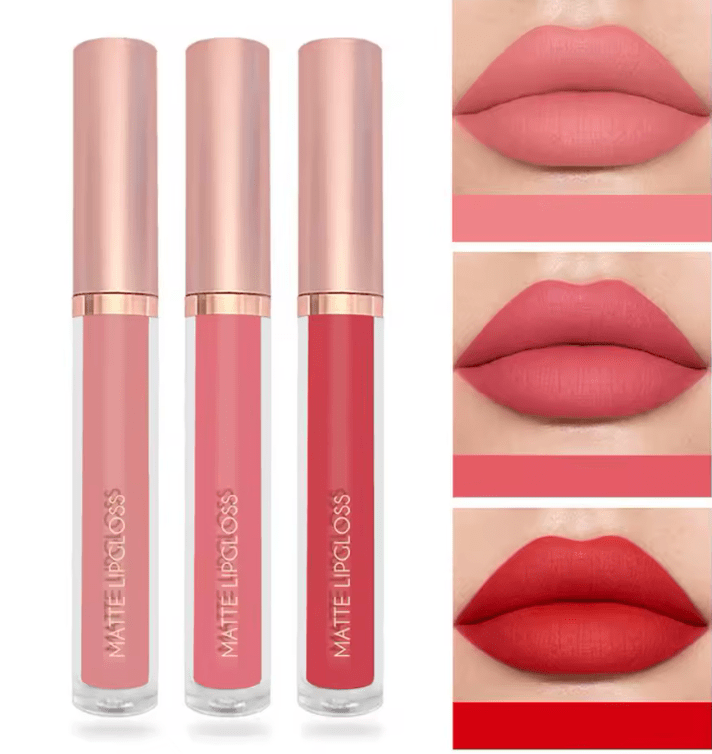 3PCS Matte Nude Liquid Lipstick Set – Velvet Finish, Waterproof & Long-Lasting – Non-Stick, Moisturizing Lip Gloss & Lip Tint Combo for Women’s Daily Makeup