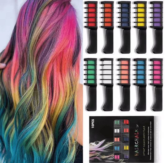 10PCS Kids Temporary Hair Color Comb Set – Washable Multicolor Hair Dye Toys for Girls – Non-Toxic, Disposable Hair Chalk Combs for Party, Cosplay & Dress-Up Fun