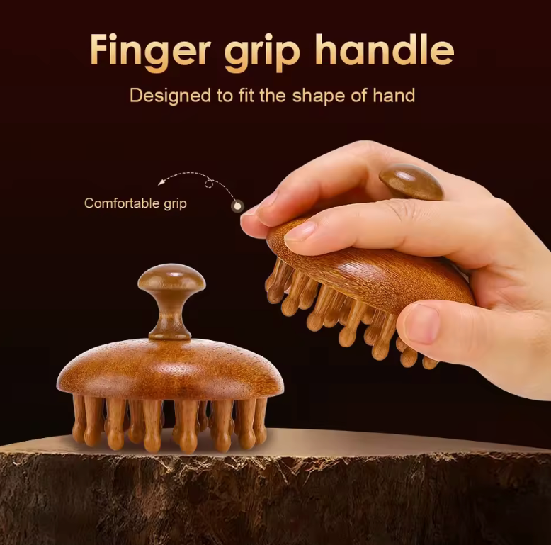 Multi-Functional Wooden Massage Comb – Natural Sandalwood Hair Brush & Scalp Massager – Guasha Scraping Tool for Hair & Body Therapy