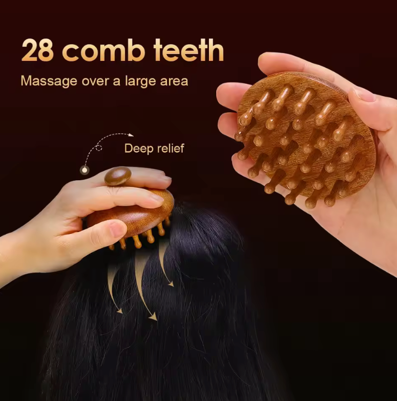 Multi-Functional Wooden Massage Comb – Natural Sandalwood Hair Brush & Scalp Massager – Guasha Scraping Tool for Hair & Body Therapy