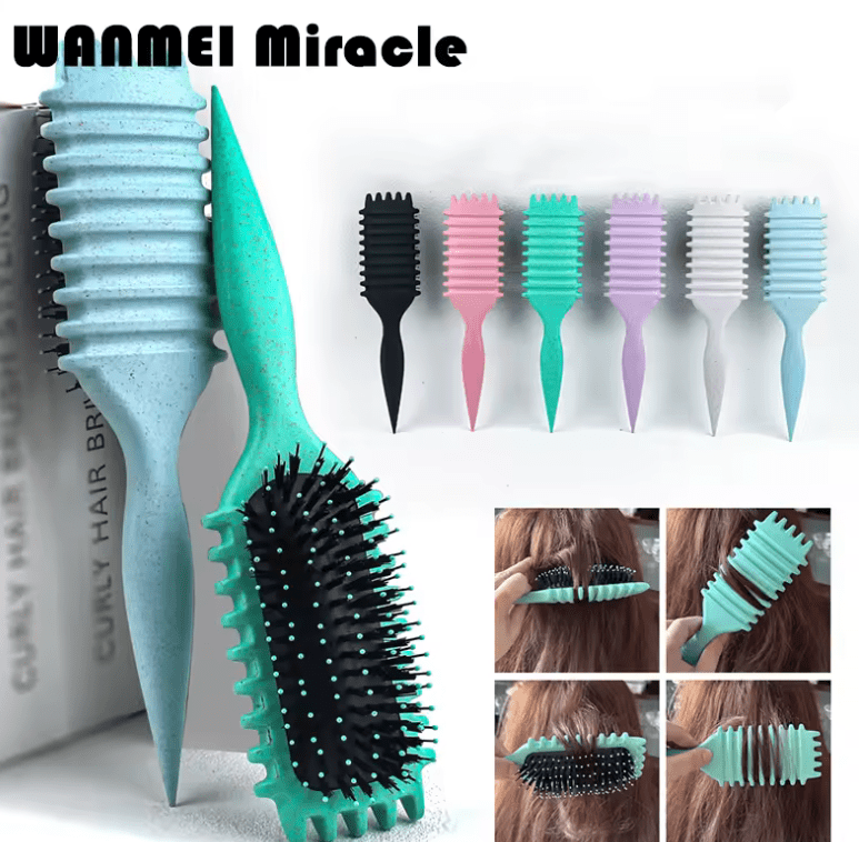 Detangling Candy Hair Brush – Natural Bristle Curly Hair Comb with Cleaning Claw – Scalp Massage & Styling Tool for Defined Curls
