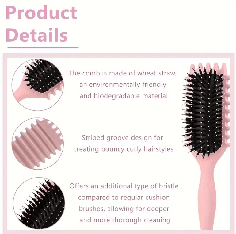 Detangling Candy Hair Brush – Natural Bristle Curly Hair Comb with Cleaning Claw – Scalp Massage & Styling Tool for Defined Curls