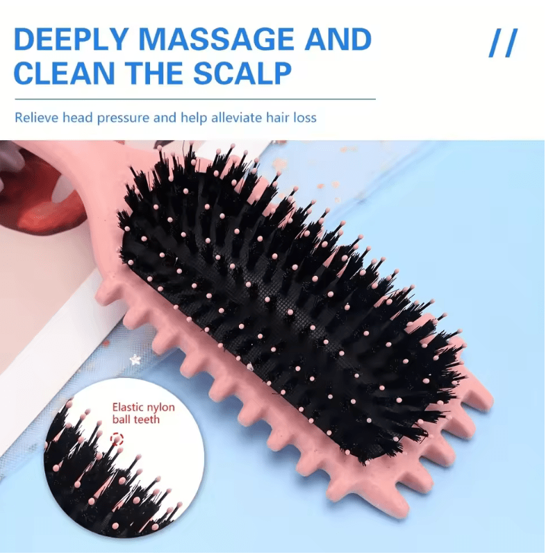 Detangling Candy Hair Brush – Natural Bristle Curly Hair Comb with Cleaning Claw – Scalp Massage & Styling Tool for Defined Curls