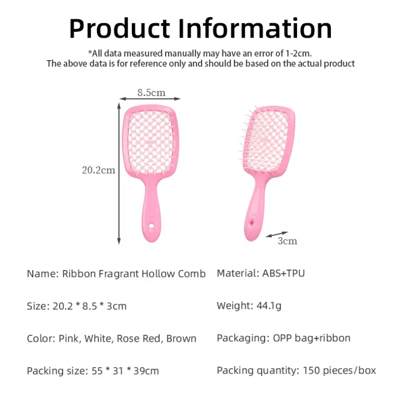 Scented Detangling Hairbrush – Rose, Peach & Coconut Aroma Comb with Massage Bristles – Hollow Wet & Dry Comb with Silk Ribbon – Salon-Quality Gift Brush