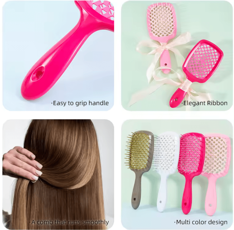 Scented Detangling Hairbrush – Rose, Peach & Coconut Aroma Comb with Massage Bristles – Hollow Wet & Dry Comb with Silk Ribbon – Salon-Quality Gift Brush