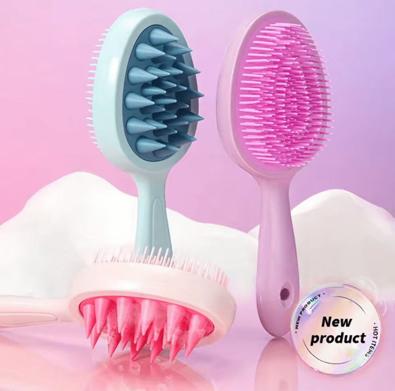 Dual-Purpose Detangling Hair Brush – Long Handle Finishing Comb with Double Tooth Design for Wet & Dry Hair – Scalp Massage & Cleaning Comb