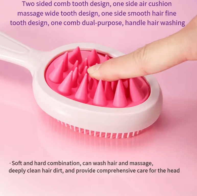 Dual-Purpose Detangling Hair Brush – Long Handle Finishing Comb with Double Tooth Design for Wet & Dry Hair – Scalp Massage & Cleaning Comb