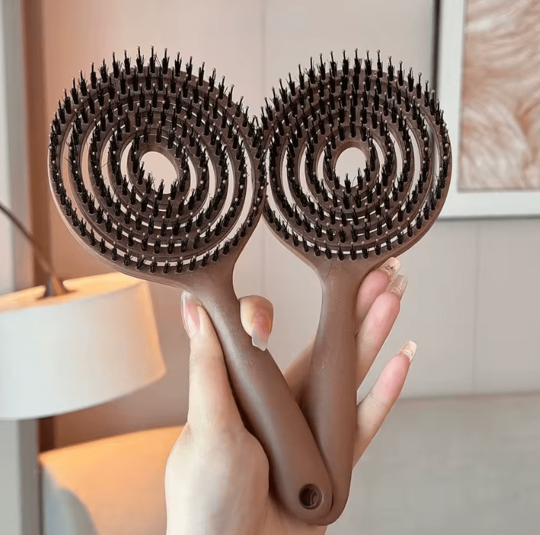 Boar Bristle Detangling Hair Brush – Scalp Massage Comb for Wet & Curly Hair – Hollow Out Barber Hairdressing Styling Tool