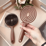 Boar Bristle Detangling Hair Brush – Scalp Massage Comb for Wet & Curly Hair – Hollow Out Barber Hairdressing Styling Tool
