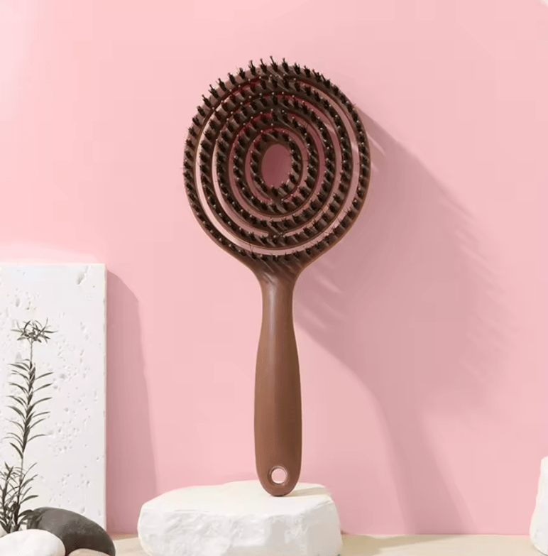 Boar Bristle Detangling Hair Brush – Scalp Massage Comb for Wet & Curly Hair – Hollow Out Barber Hairdressing Styling Tool