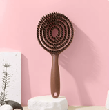 Boar Bristle Detangling Hair Brush – Scalp Massage Comb for Wet & Curly Hair – Hollow Out Barber Hairdressing Styling Tool