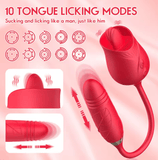 3-in-1 Rose Vibrator for Women – Clitoral Stimulator with Tongue Licking & G-Spot Thrusting – 10-Mode Rechargeable Dildo for Vaginal & Anal Pleasure