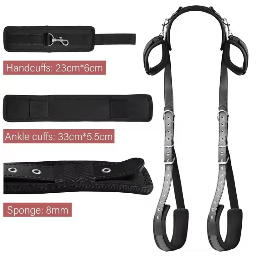 Adjustable BDSM Bondage Restraint Kit – Soft Handcuffs, Ankle Cuffs & Bed Straps – SM Harness Set for Couples Role Play