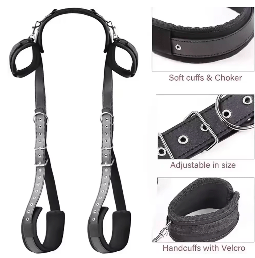 Adjustable BDSM Bondage Restraint Kit – Soft Handcuffs, Ankle Cuffs & Bed Straps – SM Harness Set for Couples Role Play