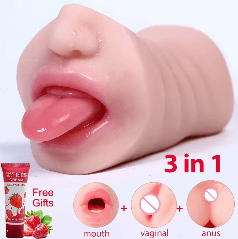 2-in-1 Male Masturbator Cup – Realistic Vagina & Deep Throat Oral Sex Toy for Men – Soft Silicone Pocket Pussy – Blowjob & Vaginal Dual Stimulation – Discreet & Reusable