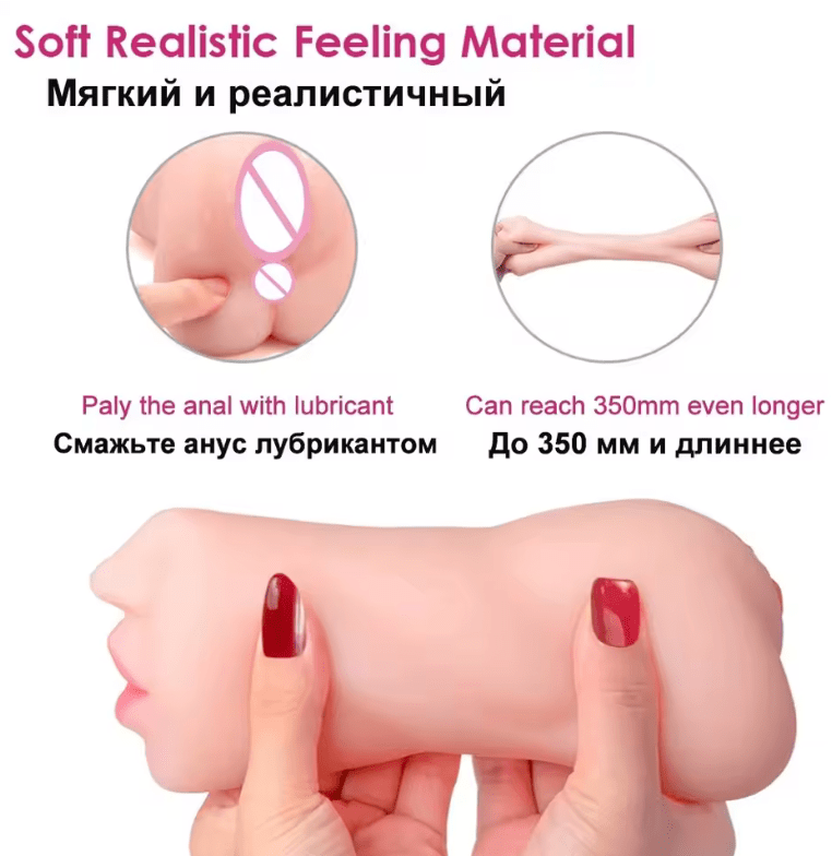 2-in-1 Male Masturbator Cup – Realistic Vagina & Deep Throat Oral Sex Toy for Men – Soft Silicone Pocket Pussy – Blowjob & Vaginal Dual Stimulation – Discreet & Reusable
