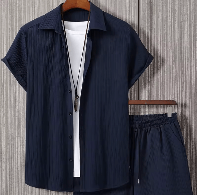 2025 Men’s Summer Striped Jacquard Shirt – Short Sleeve Button-Down Collar Shirt – Casual Fashionable Trendy Top – Lightweight Hot-Selling Summer Style