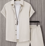 2025 Men’s Summer Striped Jacquard Shirt – Short Sleeve Button-Down Collar Shirt – Casual Fashionable Trendy Top – Lightweight Hot-Selling Summer Style
