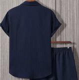 2025 Men’s Summer Striped Jacquard Shirt – Short Sleeve Button-Down Collar Shirt – Casual Fashionable Trendy Top – Lightweight Hot-Selling Summer Style