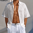Men’s Sheer Lace Mesh Shirt – Transparent Short Sleeve Lapel Top – Sexy Oversized Summer Streetwear – Unisex Party Fashion Shirt 2025
