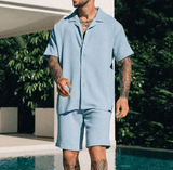 2025 Men’s Summer 2-Piece Set – Short Sleeve Lapel Shirt & Matching Shorts – Button Down Beach Outfit – Casual Streetwear Tracksuit