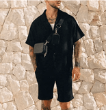 2025 Men’s Summer 2-Piece Set – Short Sleeve Lapel Shirt & Matching Shorts – Button Down Beach Outfit – Casual Streetwear Tracksuit