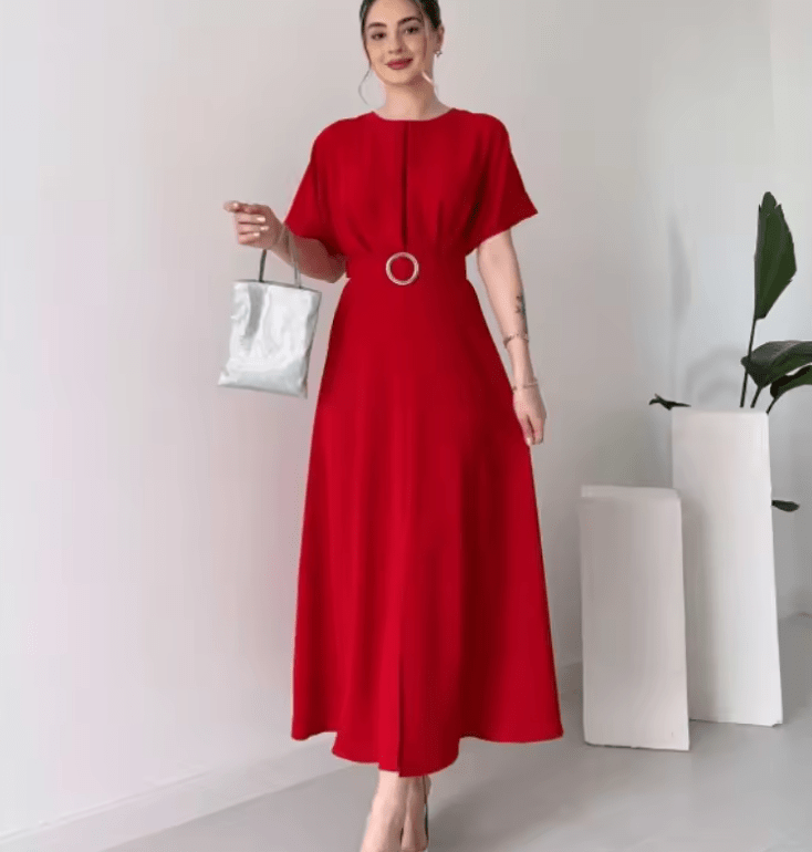 Women’s Elegant Maxi Dress – Spring Summer Pure Color Long Gown with Waist Sash – Flowy Tummy Control Dress for Formal & Casual Occasions