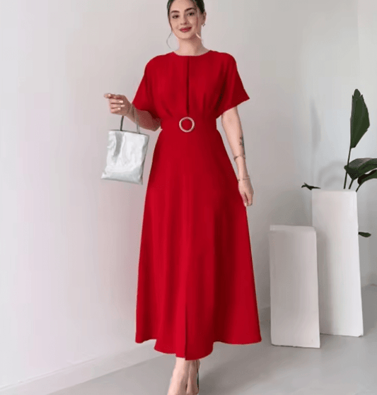 Women’s Elegant Maxi Dress – Spring Summer Pure Color Long Gown with Waist Sash – Flowy Tummy Control Dress for Formal & Casual Occasions