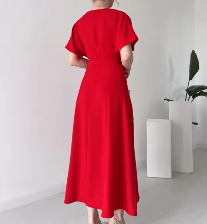 Women’s Elegant Maxi Dress – Spring Summer Pure Color Long Gown with Waist Sash – Flowy Tummy Control Dress for Formal & Casual Occasions