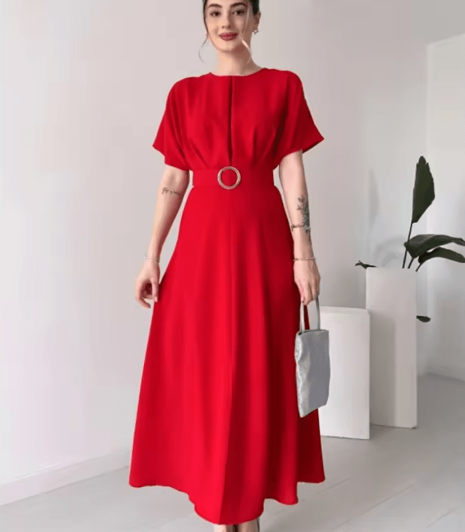 Women’s Elegant Maxi Dress – Spring Summer Pure Color Long Gown with Waist Sash – Flowy Tummy Control Dress for Formal & Casual Occasions