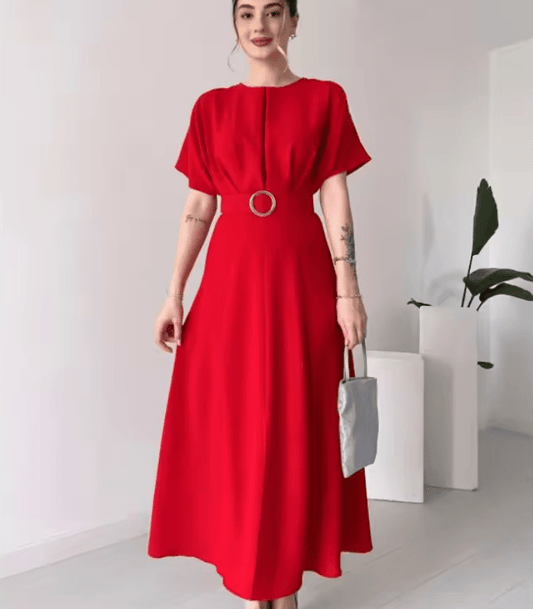 Women’s Elegant Maxi Dress – Spring Summer Pure Color Long Gown with Waist Sash – Flowy Tummy Control Dress for Formal & Casual Occasions